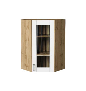 Шкаф верхний угловой остекленный Лофт, цвет: White Silk