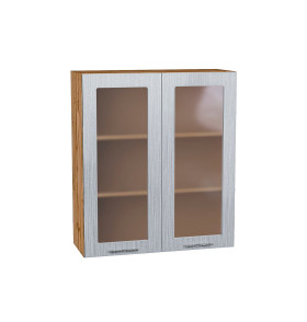 Шкаф верхний с 2-мя остекленными дверцами Валерия-М, цвет: Серый металлик дождь светлый