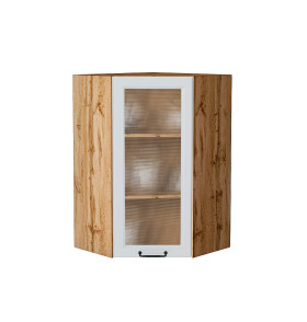 Шкаф верхний угловой остекленный Ницца, цвет: Blanco