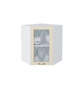 Шкаф верхний угловой остекленный Ницца, цвет: Дуб крем