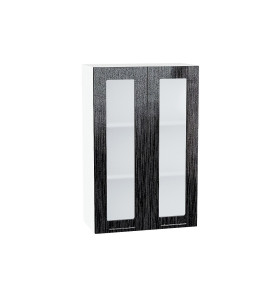 Шкаф верхний с 2-мя остекленными дверцами Валерия-М, цвет: Черный металлик дождь