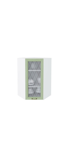 Шкаф верхний угловой остекленный Ницца, цвет: Дуб оливковый | Пленка ПВХ., Дуб оливковый