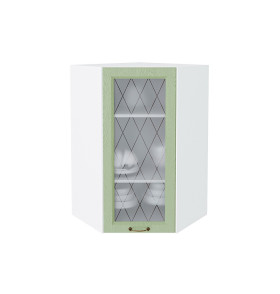 Шкаф верхний угловой остекленный Ницца, цвет: Дуб оливковый