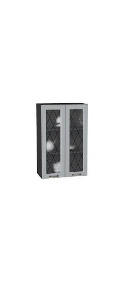 Шкаф верхний с 2-мя остекленными дверцами Ницца, цвет: Графит | Пленка ПВХ., Графит