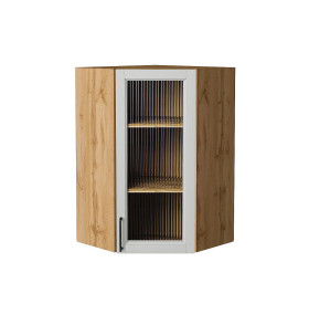 Шкаф верхний угловой остекленный Сканди, цвет: Grey Silkwood