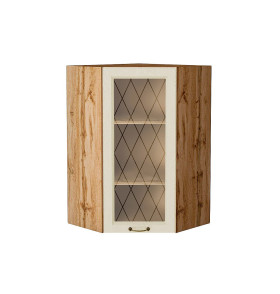 Шкаф верхний угловой остекленный Ницца, цвет: Дуб крем