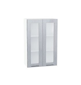 Шкаф верхний с 2-мя остекленными дверцами Валерия-М, цвет: Серый металлик дождь светлый