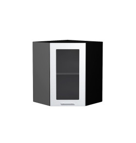 Шкаф верхний угловой остекленный Валерия-М, цвет: Белый металлик