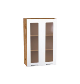 Шкаф верхний с 2-мя остекленными дверцами Валерия-М, цвет: Белый глянец