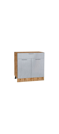 Шкаф нижний с 2-мя дверцами и ящиком Валерия-М, цвет: Серый металлик дождь светлый | Пленка ПВХ., Серый металлик дождь светлый