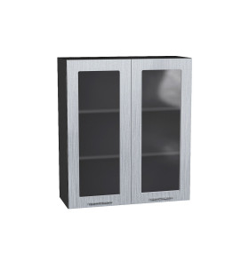 Шкаф верхний с 2-мя остекленными дверцами Валерия-М, цвет: Серый металлик дождь светлый