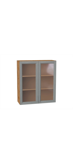 Шкаф верхний с 2-мя остекленными дверцами Сканди, цвет: Grey Softwood | Эко Шпон с уникальным покрытием «Soft-touch» и защитным лаком (Япония)., Grey Softwood