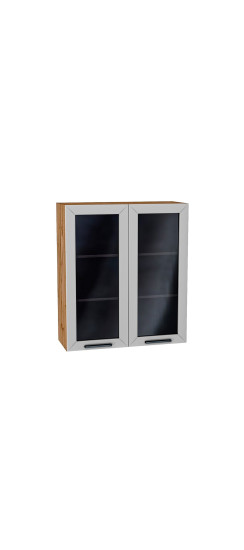 Шкаф верхний с 2-мя остекленными дверцами Глетчер, цвет: Гейнсборо Силк | Пленка ПВХ «Soft Touch»., Гейнсборо Силк