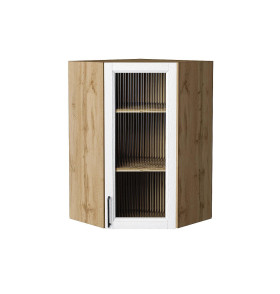 Шкаф верхний угловой остекленный Сканди, цвет: White Silkwood