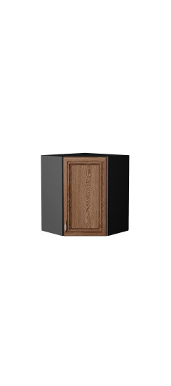 Шкаф верхний угловой Шале, цвет: Brown Dreamline | Эко Шпон — структурный материал с защитным слоем оверлея (Южная Корея). Отличается высокой стойкостью к истиранию и механическим повреждениям. Репродукция натуральных материалов — Super Realistic. Отделка