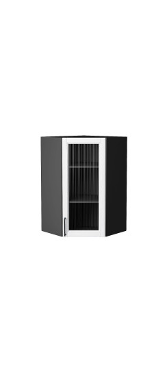 Шкаф верхний угловой остекленный Сканди, цвет: White Silkwood | ПЭТ, White Silkwood