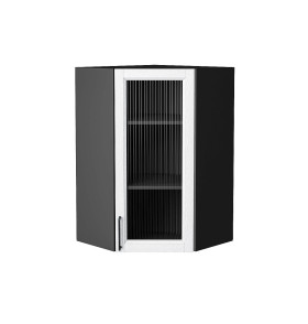 Шкаф верхний угловой остекленный Сканди, цвет: White Silkwood