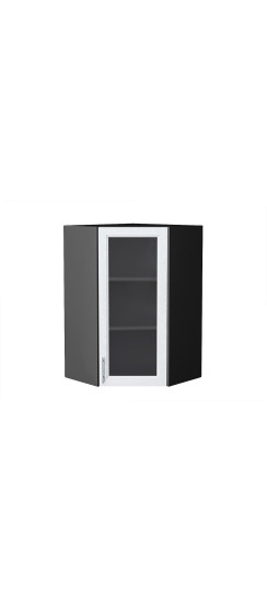 Шкаф верхний угловой остекленный Сканди, цвет: White Softwood | Эко Шпон с уникальным покрытием «Soft-touch» и защитным лаком (Япония)., White Softwood