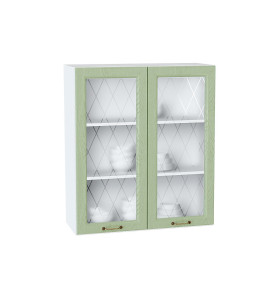 Шкаф верхний с 2-мя остекленными дверцами Ницца, цвет: Дуб оливковый