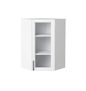 Шкаф верхний угловой остекленный Сканди, цвет: White Silkwood