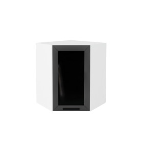 Шкаф верхний угловой остекленный Глетчер, цвет: Маренго Силк