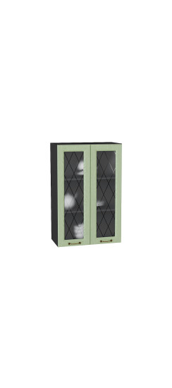 Шкаф верхний с 2-мя остекленными дверцами Ницца, цвет: Дуб оливковый | Пленка ПВХ., Дуб оливковый