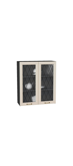 Шкаф верхний с 2-мя остекленными дверцами Ницца, цвет: Агат | Пленка ПВХ., Агат