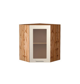 Шкаф верхний угловой остекленный Валерия-М, цвет: Бежевый металлик