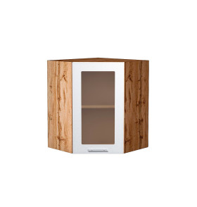 Шкаф верхний угловой остекленный Валерия-М, цвет: Белый металлик