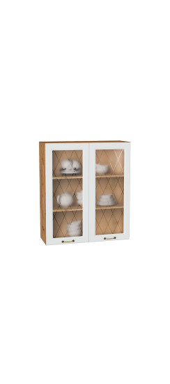 Шкаф верхний с 2-мя остекленными дверцами Ницца, цвет: Белый | Пленка ПВХ., Белый