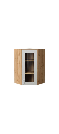 Шкаф верхний угловой остекленный Лофт, цвет: Grey Silk | ПЭТ, Grey Silk