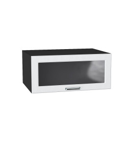 Шкаф верхний горизонтальный остекленный глубокий Прага, цвет: Белое дерево