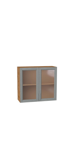 Шкаф верхний с 2-мя остекленными дверцами Сканди, цвет: Grey Softwood | Эко Шпон с уникальным покрытием «Soft-touch» и защитным лаком (Япония)., Grey Softwood