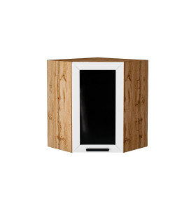 Шкаф верхний угловой остекленный Глетчер, цвет: Айленд Силк