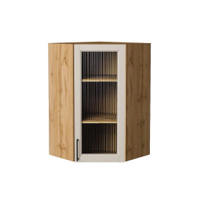 Шкаф верхний угловой остекленный Сканди, цвет: Cream Silkwood