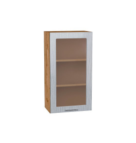 Шкаф верхний с 1-ой остекленной дверцей Валерия-М, цвет: Серый металлик дождь светлый