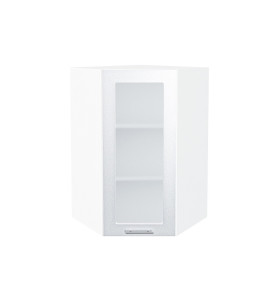 Шкаф верхний угловой остекленный Валерия-М, цвет: Белый металлик