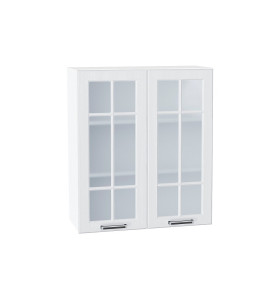 Шкаф верхний с 2-мя остекленными дверцами Прага, цвет: Белое дерево