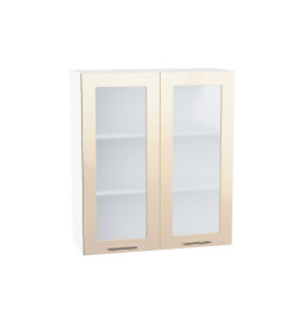 Шкаф верхний с 2-мя остекленными дверцами Валерия-М, цвет: Бежевый металлик
