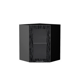 Шкаф верхний угловой остекленный Валерия-М, цвет: Черный металлик дождь