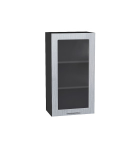 Шкаф верхний с 1-ой остекленной дверцей Валерия-М, цвет: Серый металлик дождь светлый