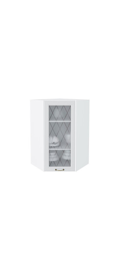 Шкаф верхний угловой остекленный Ницца, цвет: Белый | Пленка ПВХ., Белый