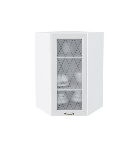 Шкаф верхний угловой остекленный Ницца, цвет: Белый