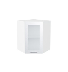 Шкаф верхний угловой остекленный Валерия-М, цвет: Белый металлик