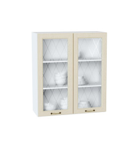 Шкаф верхний с 2-мя остекленными дверцами Ницца, цвет: Дуб крем