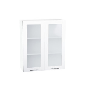 Шкаф верхний с 2-мя остекленными дверцами Валерия-М, цвет: Белый глянец