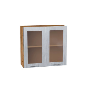 Шкаф верхний с 2-мя остекленными дверцами Валерия-М, цвет: Серый металлик дождь светлый