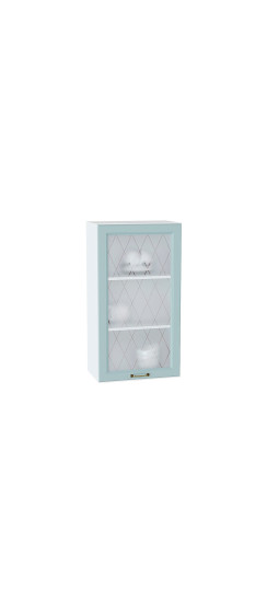 Шкаф верхний с 1-ой остекленной дверцей Ницца, цвет: Голубой | Пленка ПВХ., Голубой