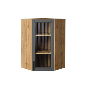 Шкаф верхний угловой остекленный Сканди, цвет: Stormy Silkwood