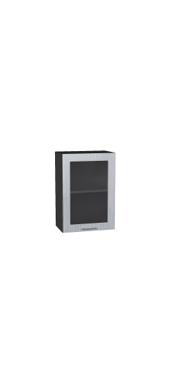 Шкаф верхний с 1-ой остекленной дверцей Валерия-М, цвет: Серый металлик дождь светлый | Пленка ПВХ., Серый металлик дождь светлый